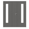 HÖRMANN Doppelflügeltür Groove 85 Staubgrau RAL 7037 Lack DesignLine mit Lichtausschnitt LA 24 bandseitig mit Zarge