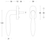 Technische Zeichnung von Intersteel Fenstergriff Jupiter Edelstahl gebürstet
