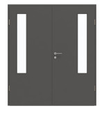 Frontansicht von GARANT Doppelflügeltür inkl. Zarge 10622-60 Ebony CPL mit Lichtausschnitt LA-5 bandseitig