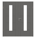 Frontansicht von HÖRMANN Doppelflügeltür Groove 13 Staubgrau RAL 7037 Lack DesignLine mit Lichtausschnitt LA 24 mittig mit Zarge