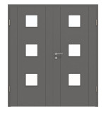 Frontansicht von HÖRMANN Doppelflügeltür Groove 16 Staubgrau RAL 7037 Lack DesignLine mit Lichtausschnitt LA 10 mit Zarge