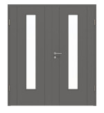 Frontansicht von HÖRMANN Doppelflügeltür Groove 16 Staubgrau RAL 7037 Lack DesignLine mit Lichtausschnitt LA 24 mittig mit Zarge