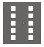 Frontansicht von HÖRMANN Doppelflügeltür Groove 16 Staubgrau RAL 7037 Lack DesignLine mit Lichtausschnitt LA 5 mit Zarge