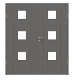 Frontansicht von HÖRMANN Doppelflügeltür Groove 20 Staubgrau RAL 7037 Lack DesignLine mit Lichtausschnitt LA 10 mit Zarge