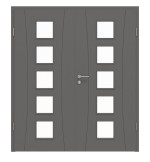 Frontansicht von HÖRMANN Doppelflügeltür Groove 20 Staubgrau RAL 7037 Lack DesignLine mit Lichtausschnitt LA 5 mit Zarge