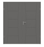 Frontansicht von HÖRMANN Doppelflügeltür Groove 22 Staubgrau RAL 7037 Lack DesignLine mit Zarge