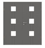Frontansicht von HÖRMANN Doppelflügeltür Groove 23 Staubgrau RAL 7037 Lack DesignLine mit Lichtausschnitt LA 10 mit Zarge