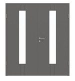 Frontansicht von HÖRMANN Doppelflügeltür Groove 23 Staubgrau RAL 7037 Lack DesignLine mit Lichtausschnitt LA 24 mittig mit Zarge