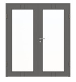 Frontansicht von HÖRMANN Doppelflügeltür Groove 23 Staubgrau RAL 7037 Lack DesignLine mit Lichtausschnitt LA 27 mit Zarge