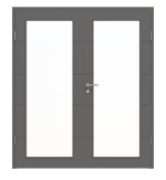 Frontansicht von HÖRMANN Doppelflügeltür Groove 27 Staubgrau RAL 7037 Lack DesignLine mit Lichtausschnitt LA 27 mit Zarge
