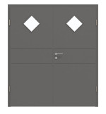Frontansicht von HÖRMANN Doppelflügeltür Groove 29 Staubgrau RAL 7037 Lack DesignLine mit Lichtausschnitt LA 6 Raute mit Zarge