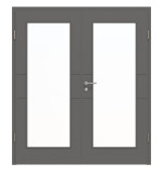 Frontansicht von HÖRMANN Doppelflügeltür Groove 29 Staubgrau RAL 7037 Lack DesignLine mit Lichtausschnitt LA 8 mit Zarge