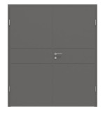 Frontansicht von HÖRMANN Doppelflügeltür Groove 29 Staubgrau RAL 7037 Lack DesignLine mit Zarge