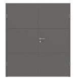 Frontansicht von HÖRMANN Doppelflügeltür Groove 31 Staubgrau RAL 7037 Lack DesignLine mit Zarge