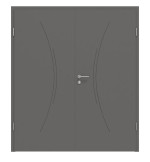 Frontansicht von HÖRMANN Doppelflügeltür Groove 49 Staubgrau RAL 7037 Lack DesignLine mit Zarge