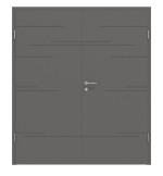 Frontansicht von HÖRMANN Doppelflügeltür Groove 50 Staubgrau RAL 7037 Lack DesignLine mit Zarge