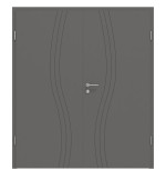 Frontansicht von HÖRMANN Doppelflügeltür Groove 53 Staubgrau RAL 7037 Lack DesignLine mit Zarge