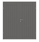 Frontansicht von HÖRMANN Doppelflügeltür Groove 54 Staubgrau RAL 7037 Lack DesignLine mit Zarge