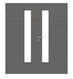 Frontansicht von HÖRMANN Doppelflügeltür Groove 78 Staubgrau RAL 7037 Lack DesignLine mit Lichtausschnitt LA 24 schlossseitig mit Zarge