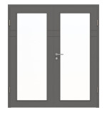 Frontansicht von HÖRMANN Doppelflügeltür Groove 78 Staubgrau RAL 7037 Lack DesignLine mit Lichtausschnitt LA 27 mit Zarge