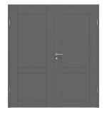 Frontansicht von HÖRMANN Doppelflügeltür Groove 92 Staubgrau RAL 7037 Lack DesignLine mit Zarge