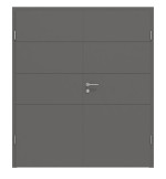 Frontansicht von HÖRMANN Doppelflügeltür Groove 93 Staubgrau RAL 7037 Lack DesignLine mit Zarge