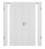 Frontansicht von HÖRMANN Doppelflügeltür Pure 1 Eiche Weiß Duradecor DesignLine mit Lichtausschnitt Bandseite mit Zarge