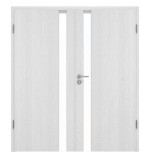 Frontansicht von HÖRMANN Doppelflügeltür Pure 1 Eiche Weiß Duradecor DesignLine mit Lichtausschnitt Schlossseite mit Zarge