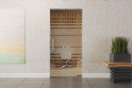 Frontansicht von Selina Motiv matt Glaspendeltür DORMA Mundus BTS Variante 1 - Erkelenz