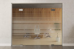 Frontansicht von Selina Motiv matt 2-flg. Glaspendeltür mit zwei festen Seitenteilen und Oberlicht DORMA Mundus BTS Variante 12 - Erkelenz
