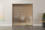 Frontansicht von Ufficio Motiv matt Glaspendeltür mit zwei festen Seitenteilen DORMA Mundus BTS Variante 3 - Erkelenz