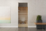 Frontansicht von Selina Motiv matt Glaspendeltür mit Oberlicht DORMA Tensor Variante 1 - Erkelenz