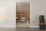 Frontansicht von Selina Motiv klar Glaspendeltür mit festem Seitenteil und Oberlicht DORMA Tensor Variante 3 - Erkelenz