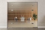 Frontansicht von Selina Motiv klar 2-flg. Glaspendeltür mit zwei festen Seitenteilen und Oberlicht DORMA Tensor Variante 6 - Erkelenz