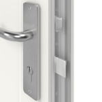 Detail Schließer von Kunststoff Nebeneingangstür F010 Optima mit Glasausschnitt