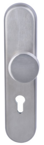 Drückeransicht von Wohnungseingangstür-Set Weiß 9010 CPL mit runder Zarge und Beschlag