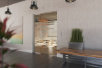 Milieubild von Selina Motiv matt Glaspendeltür mit festem Seitenteil DORMA Mundus BTS Variante 2 - Erkelenz