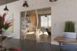 Milieubild von Bergamo Motiv matt 2-flg. Glaspendeltür mit festem Seitenteil DORMA Mundus BTS Variante 5 - Erkelenz
