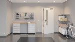 Front-Flur-Milieuansicht von GARANT Rauchschutztür D354-60 Designer White Resopal mit Lichtausschnitt LA-5 schlossseitig