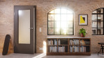 Detail-Milieuansicht von Huga Innentür Hygge grau RAL 7037 Duradecor Basic mit Lichtausschnitt LA-DIN