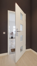 Front-Milieuansicht von GARANT Wohnungseingangstür Authentic Bianco GCK08 mit Lichtausschnitt LA-10