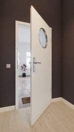 Front-Milieuansicht von GARANT Wohnungseingangstür Authentic Bianco GCK08 mit Lichtausschnitt LA-13