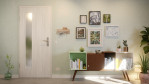 Front-Milieuansicht von GARANT Wohnungseingangstür Authentic Grigio GCK08 mit Lichtausschnitt LA-4 bandseitig