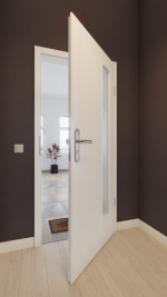 Front-Milieuansicht von GARANT Wohnungseingangstür Quer Authentic Bianco CePaL mit Lichtausschnitt LA-4 bandseitig