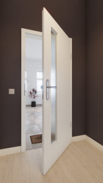 Front-Milieuansicht von GARANT Wohnungseingangstür Quer Authentic Bianco CePaL mit Lichtausschnitt LA-4 schlossseitig