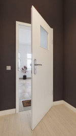 Front-Milieuansicht von GARANT Wohnungseingangstür Authentic Bianco GCK08 mit Lichtausschnitt LA-9