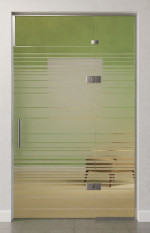 Bild von Ufficio Motiv matt Glaspendeltür mit festem Seitenteil und Oberlicht DORMA Tensor Glas an Glas Variante 4 - Erkelenz