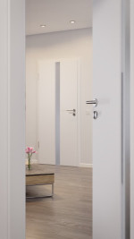 CloseUp-Milieuansicht von HÖRMANN Innentür Pure 1 Bütte Weiß Duradecor DesignLine mit Lichtausschnitt mittig