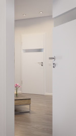 CloseUp-Milieuansicht von HÖRMANN Innentür Pure 1 Bütte Weiß Duradecor DesignLine mit Lichtausschnitt quer