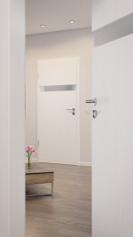CloseUp-Milieuansicht von HÖRMANN Innentür Pure 1 Gebürstetes Weiß Duradecor DesignLine mit Lichtausschnitt quer